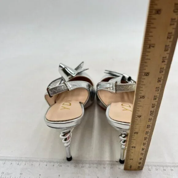 YDN Women Stiletto Heel Pumps Bow Pointed Toe Slingback Slip on Sandals Sliver - Picture 5 of 8